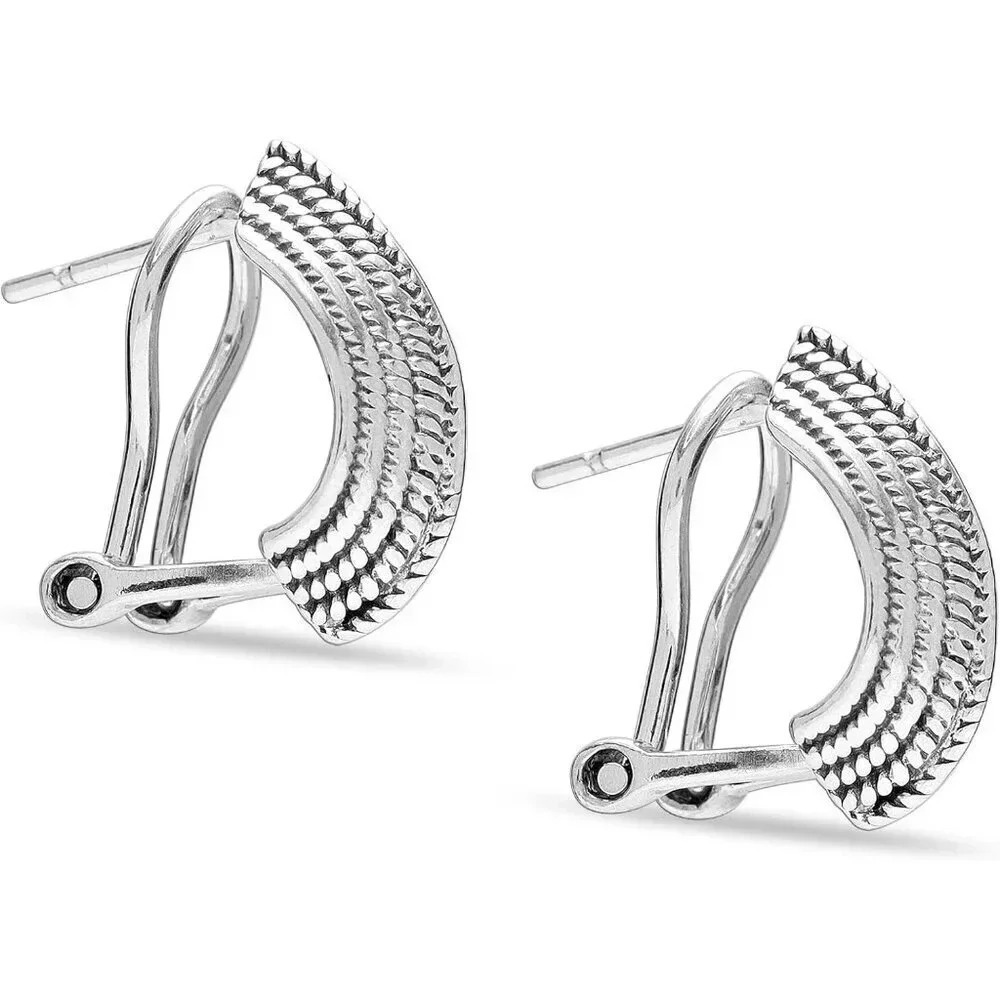 925  Sterling Silver Textured Curve Stud Earrings for Women Jewelry 17mm - Picture 4 of 8